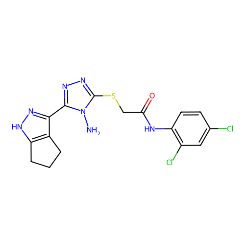 2-((4-amino-5-(1,4,5,6-tetrahydrocyclopenta[c]pyrazol-3-yl)-4H-1,2,4-triazol-3-yl)thio)-N-(2,4-dichlorophenyl)acetamide structure