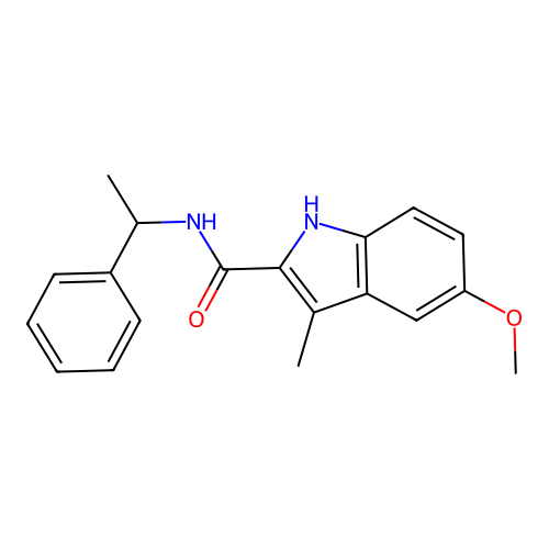 5-methoxy-3-methyl-N-(1-phenylethyl)-1H-indole-2-carboxamide structure