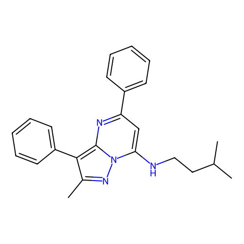 2-methyl-N-(3-methylbutyl)-3,5-diphenylpyrazolo[1,5-a]pyrimidin-7-amine structure