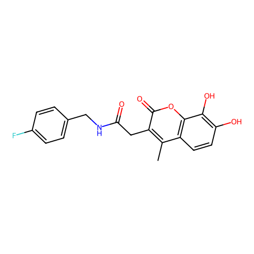 2-(7,8-dihydroxy-4-methyl-2-oxo-2H-chromen-3-yl)-N-(4-fluorobenzyl)acetamide structure