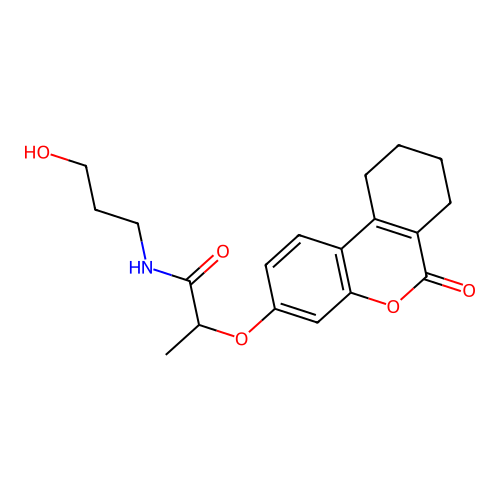 N-(3-hydroxypropyl)-2-[(6-oxo-7,8,9,10-tetrahydrobenzo[c]chromen-3-yl)oxy]propanamide structure