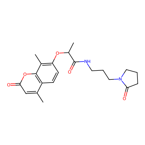 2-(4,8-dimethyl-2-oxochromen-7-yl)oxy-N-[3-(2-oxopyrrolidin-1-yl)propyl]propanamide structure