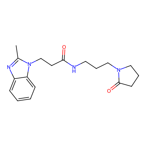 3-(2-methyl-1H-benzimidazol-1-yl)-N-[3-(2-oxopyrrolidin-1-yl)propyl]propanamide structure