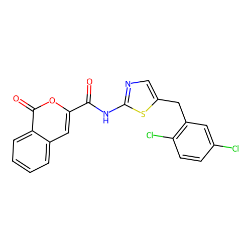 N-[5-(2,5-dichlorobenzyl)-1,3-thiazol-2-yl]-1-oxo-1H-isochromene-3-carboxamide structure