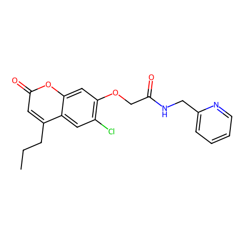2-((6-chloro-2-oxo-4-propyl-2H-chromen-7-yl)oxy)-N-(pyridin-2-ylmethyl)acetamide structure