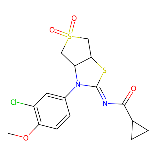 N-[(2Z)-3-(3-chloro-4-methoxyphenyl)-5,5-dioxidotetrahydrothieno[3,4-d][1,3]thiazol-2(3H)-ylidene]cyclopropanecarboxamide structure