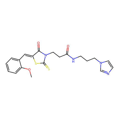 N-[3-(1H-imidazol-1-yl)propyl]-3-[(5Z)-5-(2-methoxybenzylidene)-4-oxo-2-thioxo-1,3-thiazolidin-3-yl]propanamide structure
