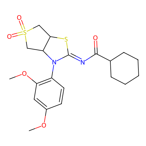 (Z)-N-(3-(2,4-dimethoxyphenyl)-5,5-dioxidotetrahydrothieno[3,4-d]thiazol-2(3H)-ylidene)cyclohexanecarboxamide structure