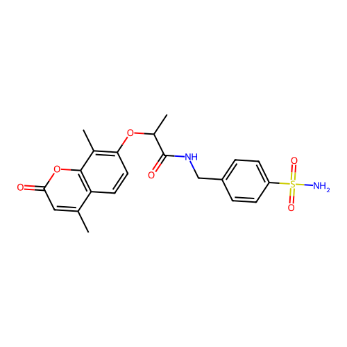 2-[(4,8-dimethyl-2-oxo-2H-chromen-7-yl)oxy]-N-(4-sulfamoylbenzyl)propanamide structure