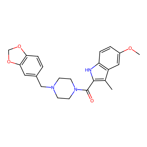 [4-(1,3-benzodioxol-5-ylmethyl)piperazin-1-yl](5-methoxy-3-methyl-1H-indol-2-yl)methanone structure