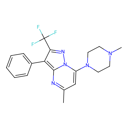 5-methyl-7-(4-methylpiperazin-1-yl)-3-phenyl-2-(trifluoromethyl)pyrazolo[1,5-a]pyrimidine structure