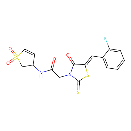(Z)-N-(1,1-dioxido-2,3-dihydrothiophen-3-yl)-2-(5-(2-fluorobenzylidene)-4-oxo-2-thioxothiazolidin-3-yl)acetamide structure
