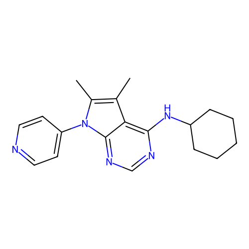 N-cyclohexyl-5,6-dimethyl-7-(pyridin-4-yl)-7H-pyrrolo[2,3-d]pyrimidin-4-amine structure