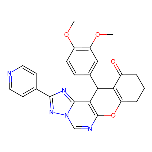 12-(3,4-dimethoxyphenyl)-2-(pyridin-4-yl)-8,9,10,12-tetrahydro-11H-chromeno[3,2-e][1,2,4]triazolo[1,5-c]pyrimidin-11-one structure