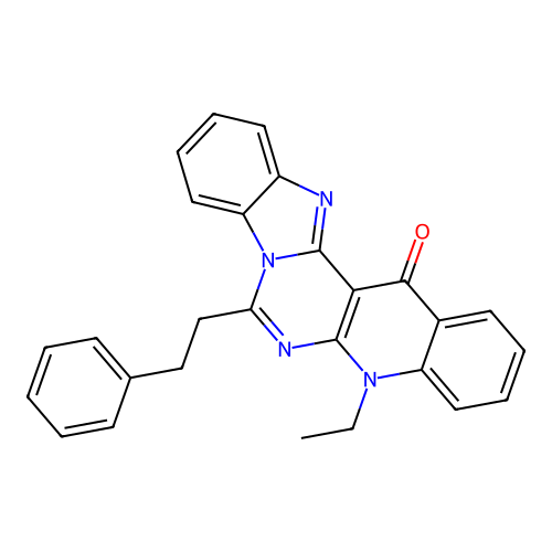 5-ethyl-7-(2-phenylethyl)benzimidazo[1',2':1,6]pyrimido[4,5-b]quinolin-14(5H)-one structure