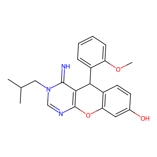 4-imino-5-(2-methoxyphenyl)-3-(2-methylpropyl)-3,5-dihydro-4H-chromeno[2,3-d]pyrimidin-8-ol structure