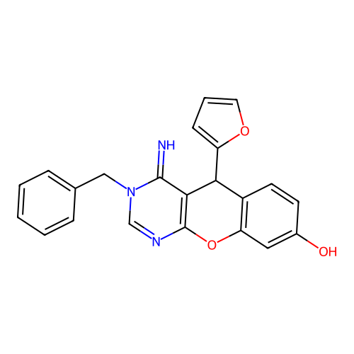 3-benzyl-5-(furan-2-yl)-4-imino-5H-chromeno[2,3-d]pyrimidin-8-ol structure