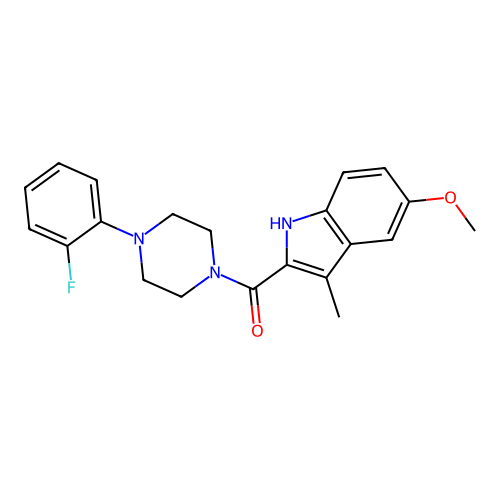 (4-(2-fluorophenyl)piperazin-1-yl)(5-methoxy-3-methyl-1H-indol-2-yl)methanone structure