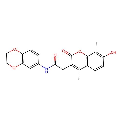 N-(2,3-dihydro-1,4-benzodioxin-6-yl)-2-(7-hydroxy-4,8-dimethyl-2-oxo-2H-chromen-3-yl)acetamide structure