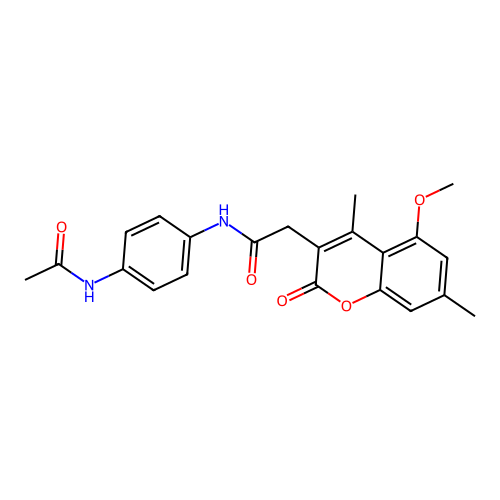 N-(4-acetamidophenyl)-2-(5-methoxy-4,7-dimethyl-2-oxochromen-3-yl)acetamide structure