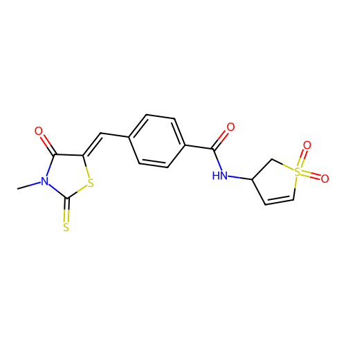 N-(1,1-dioxido-2,3-dihydrothiophen-3-yl)-4-[(Z)-(3-methyl-4-oxo-2-thioxo-1,3-thiazolidin-5-ylidene)methyl]benzamide structure