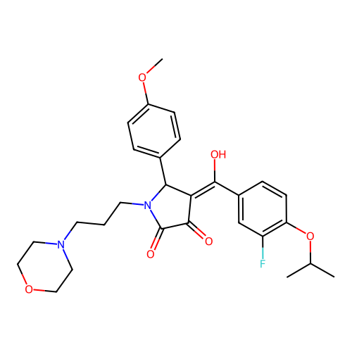 (4E)-4-[(3-fluoro-4-propan-2-yloxyphenyl)-hydroxymethylidene]-5-(4-methoxyphenyl)-1-(3-morpholin-4-ylpropyl)pyrrolidine-2,3-dione structure