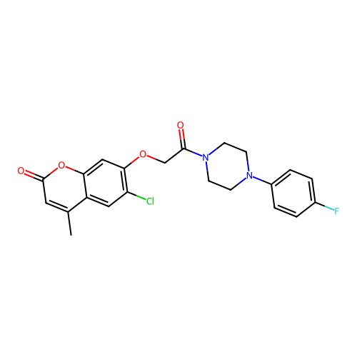 6-chloro-7-(2-(4-(4-fluorophenyl)piperazin-1-yl)-2-oxoethoxy)-4-methyl-2H-chromen-2-one structure