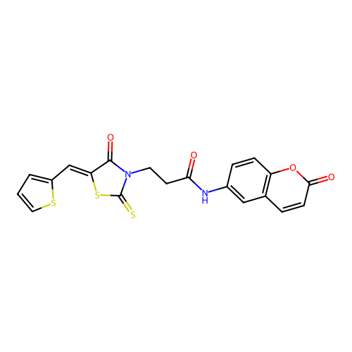 N-(2-oxo-2H-chromen-6-yl)-3-[(5Z)-4-oxo-5-(thiophen-2-ylmethylidene)-2-thioxo-1,3-thiazolidin-3-yl]propanamide structure