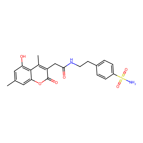 2-(5-hydroxy-4,7-dimethyl-2-oxo-2H-chromen-3-yl)-N-(4-sulfamoylphenethyl)acetamide structure