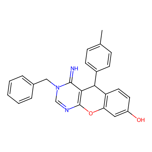 3-benzyl-4-imino-5-(4-methylphenyl)-3,5-dihydro-4H-chromeno[2,3-d]pyrimidin-8-ol structure