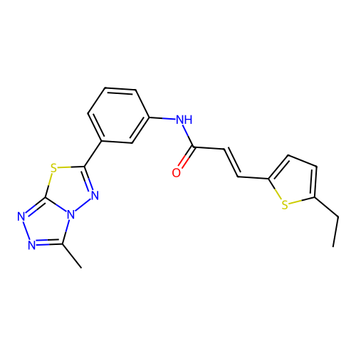(2E)-3-(5-ethyl(2-thienyl))-N-[3-(3-methyl(1,2,4-triazolo[3,4-b]1,3,4-thiadiaz olin-6-yl))phenyl]prop-2-enamide structure