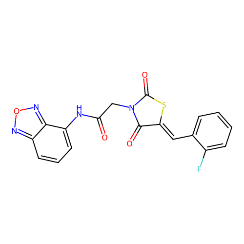 N-(2,1,3-benzoxadiazol-4-yl)-2-[(5Z)-5-(2-fluorobenzylidene)-2,4-dioxo-1,3-thiazolidin-3-yl]acetamide structure