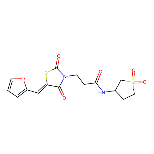 N-(1,1-dioxidotetrahydrothiophen-3-yl)-3-[(5Z)-5-(furan-2-ylmethylidene)-2,4-dioxo-1,3-thiazolidin-3-yl]propanamide structure