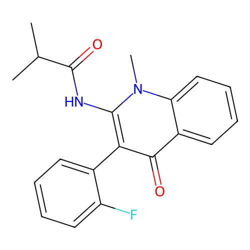 N-[3-(2-fluorophenyl)-1-methyl-4-oxoquinolin-2-yl]-2-methylpropanamide structure