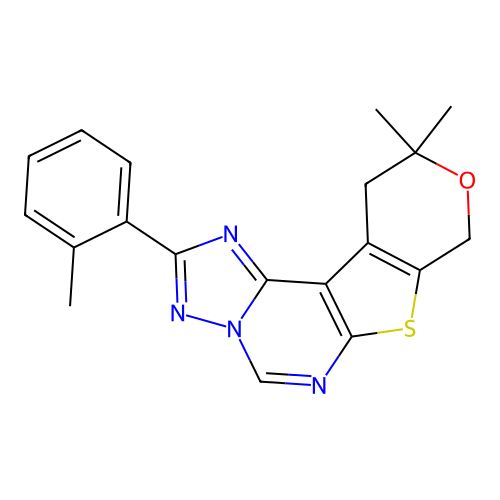 10,10-dimethyl-2-(o-tolyl)-10,11-dihydro-8H-pyrano[4',3':4,5]thieno[3,2-e][1,2,4]triazolo[1,5-c]pyrimidine structure
