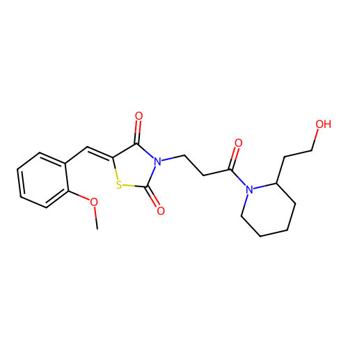 (Z)-3-(3-(2-(2-hydroxyethyl)piperidin-1-yl)-3-oxopropyl)-5-(2-methoxybenzylidene)thiazolidine-2,4-dione structure