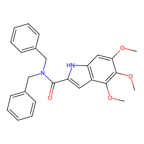 N,N-dibenzyl-4,5,6-trimethoxy-1H-indole-2-carboxamide structure