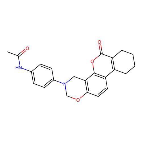 N-(4-(6-oxo-7,8,9,10-tetrahydrobenzo[3,4]chromeno[8,7-e][1,3]oxazin-3(2H,4H,6H)-yl)phenyl)acetamide structure