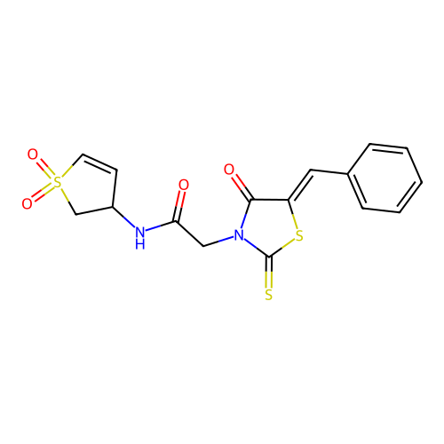 (Z)-2-(5-benzylidene-4-oxo-2-thioxothiazolidin-3-yl)-N-(1,1-dioxido-2,3-dihydrothiophen-3-yl)acetamide structure