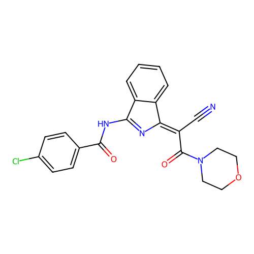 (Z)-4-chloro-N-(1-(1-cyano-2-morpholino-2-oxoethylidene)-1H-isoindol-3-yl)benzamide structure