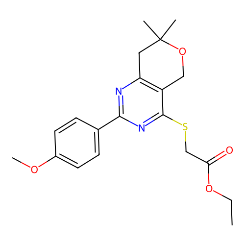 ethyl {[2-(4-methoxyphenyl)-7,7-dimethyl-7,8-dihydro-5H-pyrano[4,3-d]pyrimidin-4-yl]sulfanyl}acetate structure