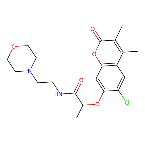 2-[(6-chloro-3,4-dimethyl-2-oxo-2H-chromen-7-yl)oxy]-N-[2-(morpholin-4-yl)ethyl]propanamide structure