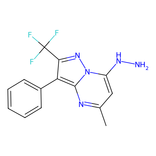 7-Hydrazinyl-5-methyl-3-phenyl-2-(trifluoromethyl)pyrazolo[1,5-a]pyrimidine structure
