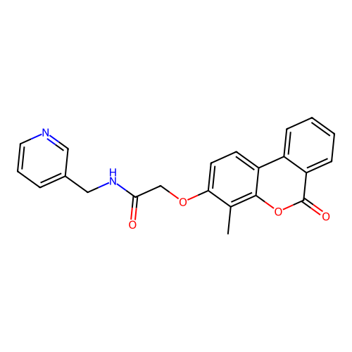 2-((4-methyl-6-oxo-6H-benzo[c]chromen-3-yl)oxy)-N-(pyridin-3-ylmethyl)acetamide structure