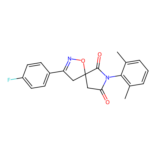 7-(2,6-dimethylphenyl)-3-(4-fluorophenyl)-1-oxa-2,7-diazaspiro[4.4]non-2-ene-6,8-dione structure