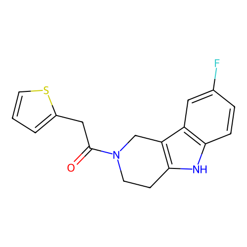 1-(8-fluoro-1,3,4,5-tetrahydro-2H-pyrido[4,3-b]indol-2-yl)-2-(thiophen-2-yl)ethanone structure