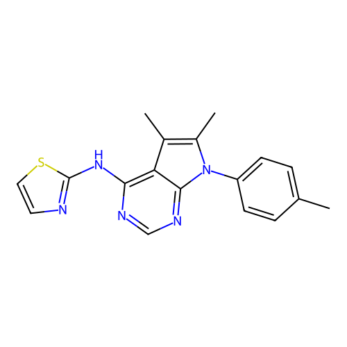 5,6-dimethyl-7-(4-methylphenyl)-N-(1,3-thiazol-2-yl)-7H-pyrrolo[2,3-d]pyrimidin-4-amine structure