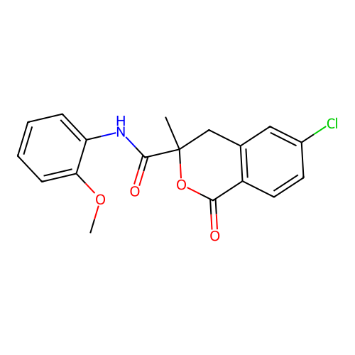 6-chloro-N-(2-methoxyphenyl)-3-methyl-1-oxo-4H-isochromene-3-carboxamide structure