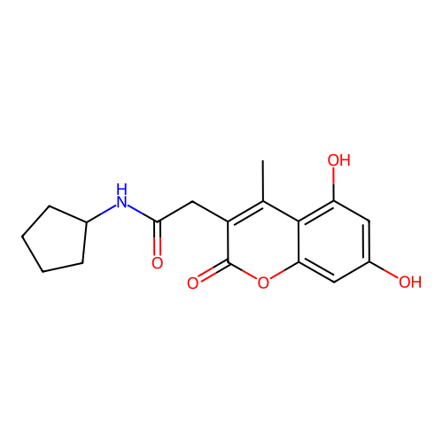 N-cyclopentyl-2-(5,7-dihydroxy-4-methyl-2-oxo-2H-chromen-3-yl)acetamide structure