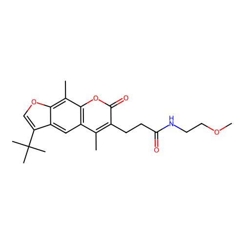 3-(3-tert-butyl-5,9-dimethyl-7-oxofuro[3,2-g]chromen-6-yl)-N-(2-methoxyethyl)propanamide structure